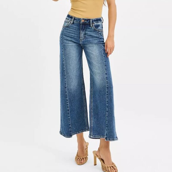 RISEN High Rise Crop Wide Leg Jeans with Step Hem - Picture 1 of 6